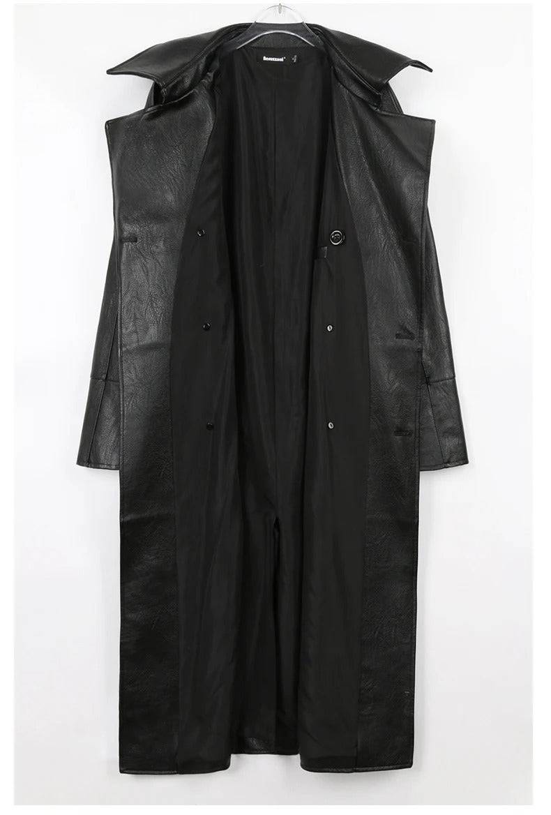 Sobretudo Masculino de Couro Longo Preto - Zellum