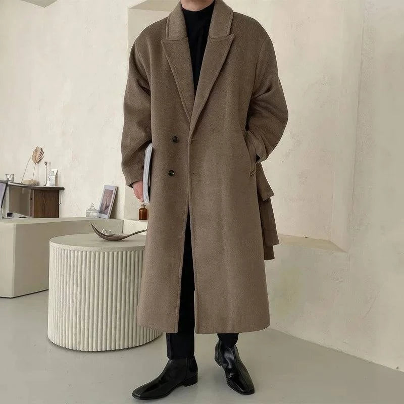 Sobretudo Masculino Longo Social Coreano Marrom - Zellum