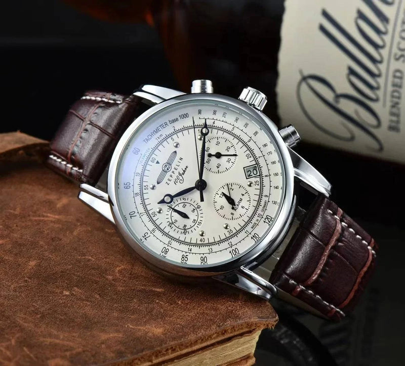 Relógio Masculino Clássico Zeppelin com Pulseira de Couro Estilo 01 - Zellum