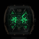 Relógio quadrado preto Lige com mostrador duplo e iluminação verde neon