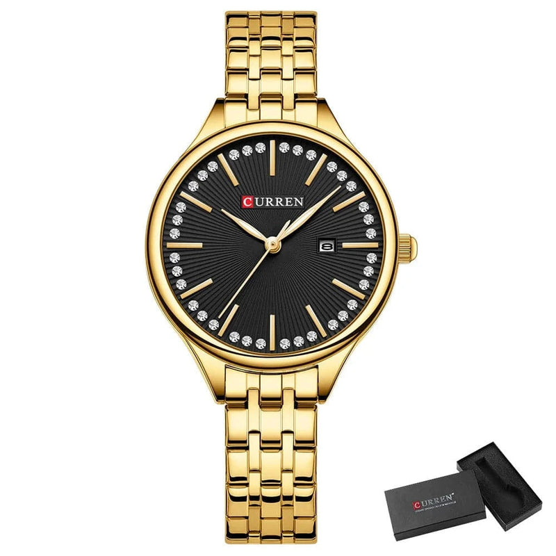 Relógio Feminino Curren de Luxo Feito em Aço Inox Preto - Zellum