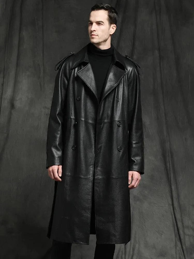 Sobretudo Masculino de Couro Longo Preto - Zellum