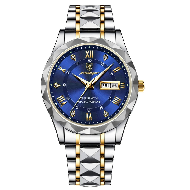 Relógio Masculino de Luxo Poedagar Feito em Aço Inox Dourado Azul - Zellum