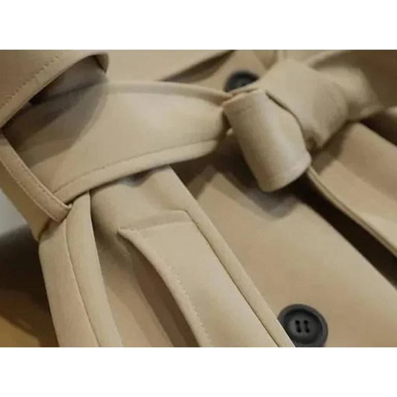 Alt text: Sobretudo feminino longo em tom de cinza, elegante e sofisticado.
