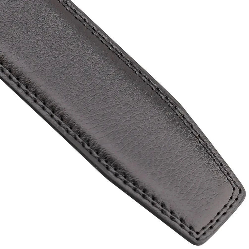 Cinto de couro genuíno masculino marrom escuro com fivela elegante.