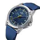Relógio Naviforce com caixa em aço inoxidável, mostrador azul escuro e pulseira de silicone azul