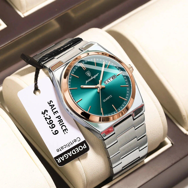 Relógio Masculino Poedagar Social de Aço Inox Rose Verde - Zellum
