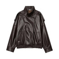 Jaqueta de couro sintético feminina oversized gola alta Zellum, preto, marrom ou bordô