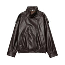 Jaqueta de couro sintético feminina oversized gola alta Zellum, preto, marrom ou bordô