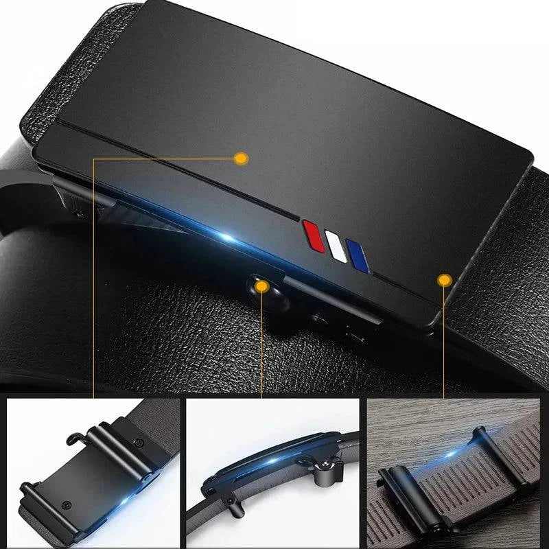 Alt text: Cinto de Couro Masculino Alpha marrom escuro elegante.