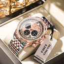 Relógio cronógrafo masculino dois tons rose gold e aço com mostrador creme