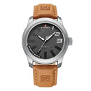 Relógio NaviForce com caixa em aço, mostrador preto e pulseira de couro marrom