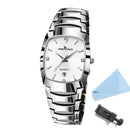 Relógio executivo masculino em aço inox com pulseira integrada e calendário