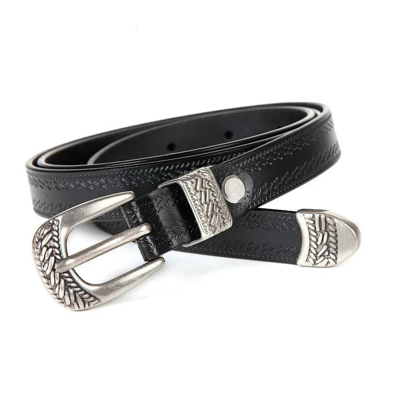 Cinto Feminino Feito em Couro Fino Estilo Western - Zellum