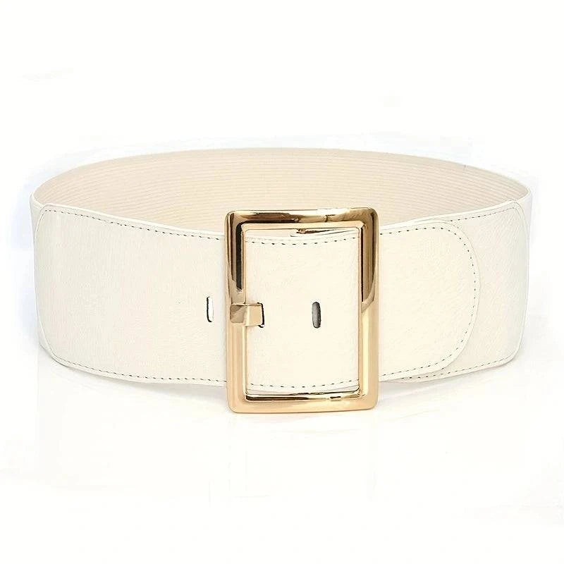 Cinto Feminino Largura Extra com Fivela Dourada Branco - Zellum