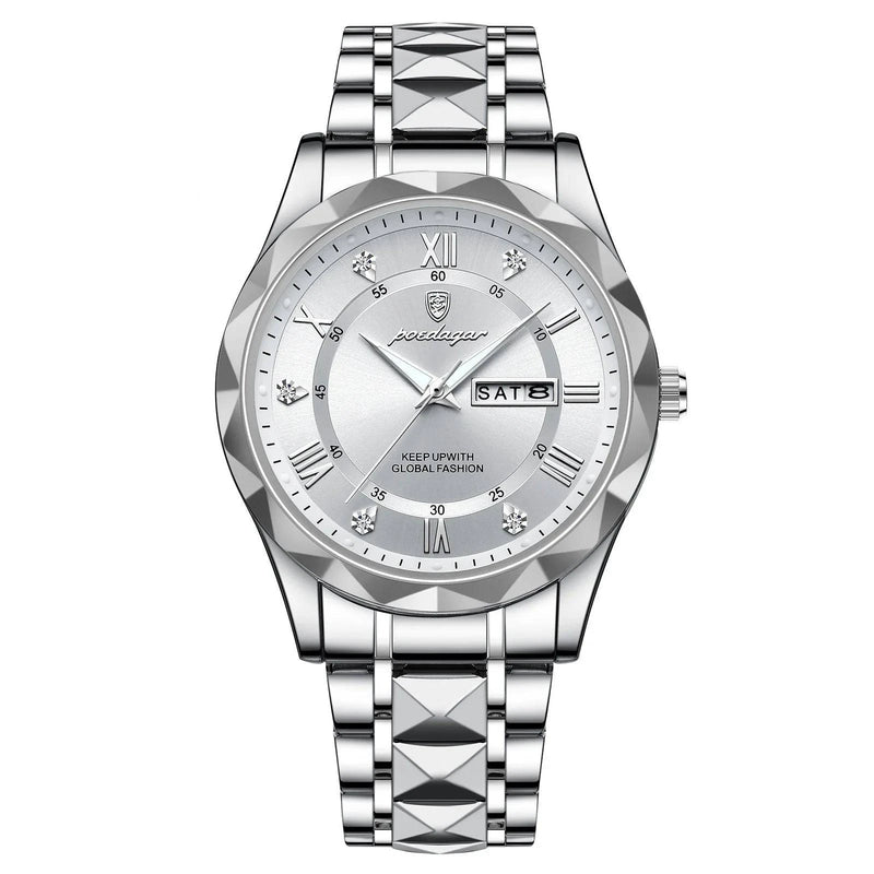 Relógio Masculino de Luxo Poedagar Feito em Aço Inox Prata Branco - Zellum