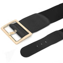 Cinto feminino preto com largura extra e fivela dourada