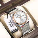 Relógio social aço inox prateado e rose gold com mostrador branco