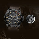 Relógio NaviForce preto com pulseira de couro e acessório de bracelete em malha