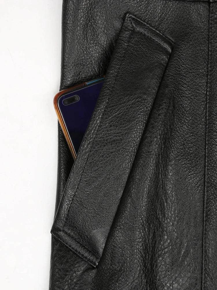 Sobretudo Masculino de Couro Longo Preto - Zellum