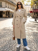 Trench coat feminino longo transpassado com cinto Zellum, em caqui ou verde