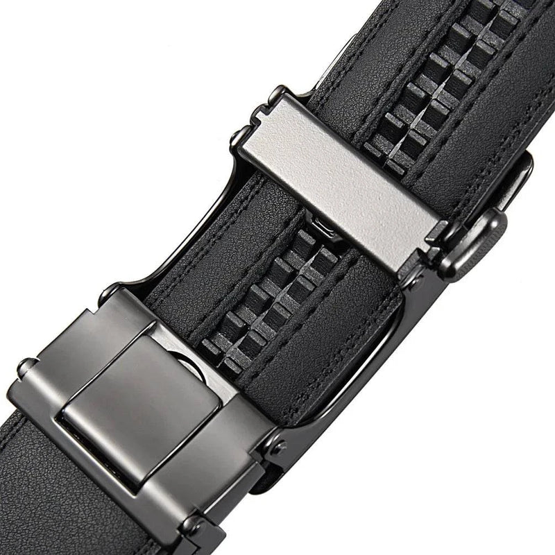 Cinto de couro genuíno masculino marrom escuro - acessório elegante.