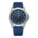 Relógio masculino Naviforce com caixa aço inoxidável, mostrador azul escuro e pulseira de silicone azul