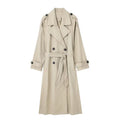 Trench coat feminino longo transpassado com cinto Zellum, em caqui ou verde