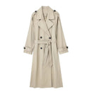 Trench coat feminino longo transpassado com cinto Zellum, em caqui ou verde