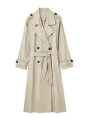 Trench coat feminino longo transpassado com cinto Zellum, em caqui ou verde