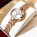 Relógio feminino ouro rosé com mostrador branco e pulseira em elo