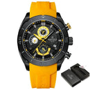 Relógio esportivo Naviforce com cronógrafo, mostrador preto e pulseira amarela