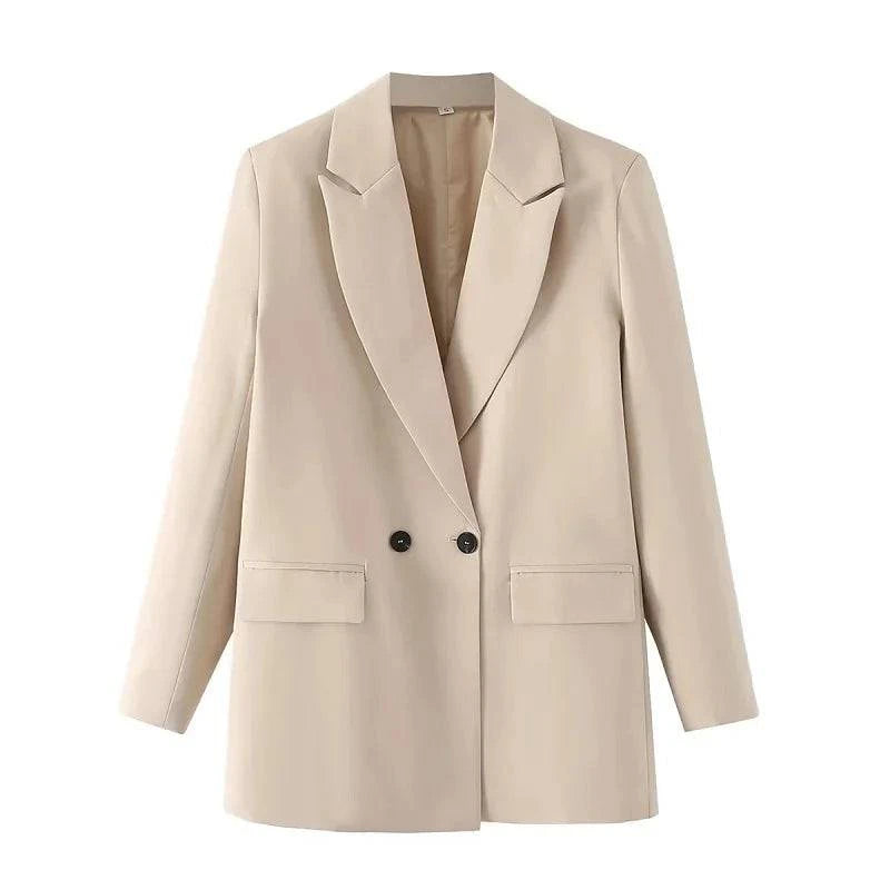Alt text: Blazer feminino social básico preto em tecido de alfaiataria.