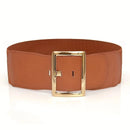 Cinto feminino marrom claro com fivela dourada retangular