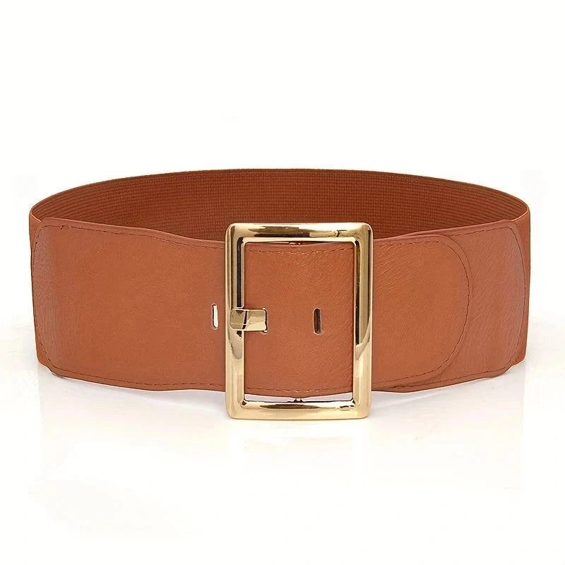 Cinto Feminino Largura Extra com Fivela Dourada Camel - Zellum