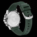 Relógio NaviForce com pulseira de silicone verde e caixa cromada, vista traseira