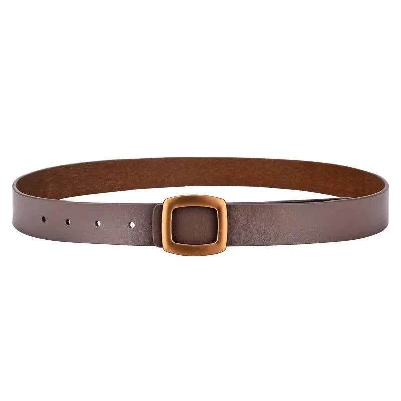 Cinto Feminino de Couro Genuíno Casual Caqui - Zellum