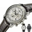 Relógio cronógrafo masculino aço inoxidável com mostrador creme e pulseira couro preto