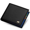 Alt text: Carteira masculina em couro Bison Denim com tecnologia RFID.
