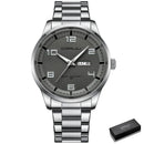 Relógio masculino aço inox com mostrador cinza e pulseira metálica
