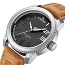 Relógio masculino NaviForce caixa aço com pulseira couro marrom