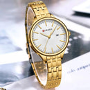 Relógio feminino dourado Curren com mostrador branco texturizado e pulseira em aço inox