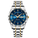 Relógio masculino Poedagar aço inox tom dois, mostrador azul e pulseira mista