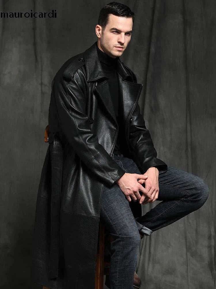 Sobretudo Masculino de Couro Longo Preto - Zellum