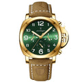 Relógio Masculino Poedagar Social Com Pulseira de Couro Dourado verde - Zellum