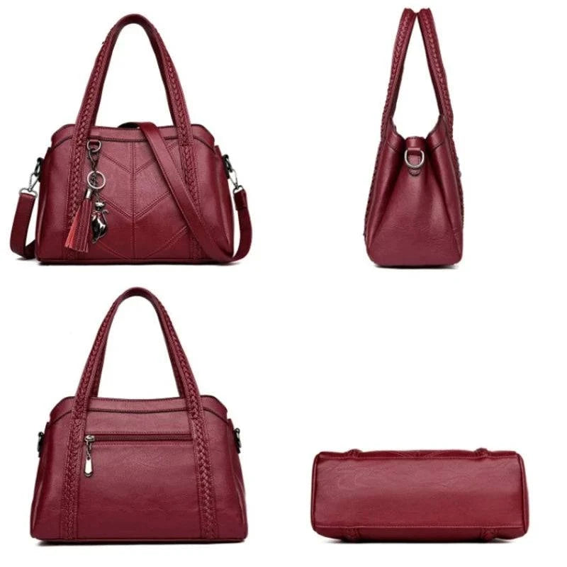 Alt text: Bolsa Tote Estruturada em Couro Marrom com Alça Adicional