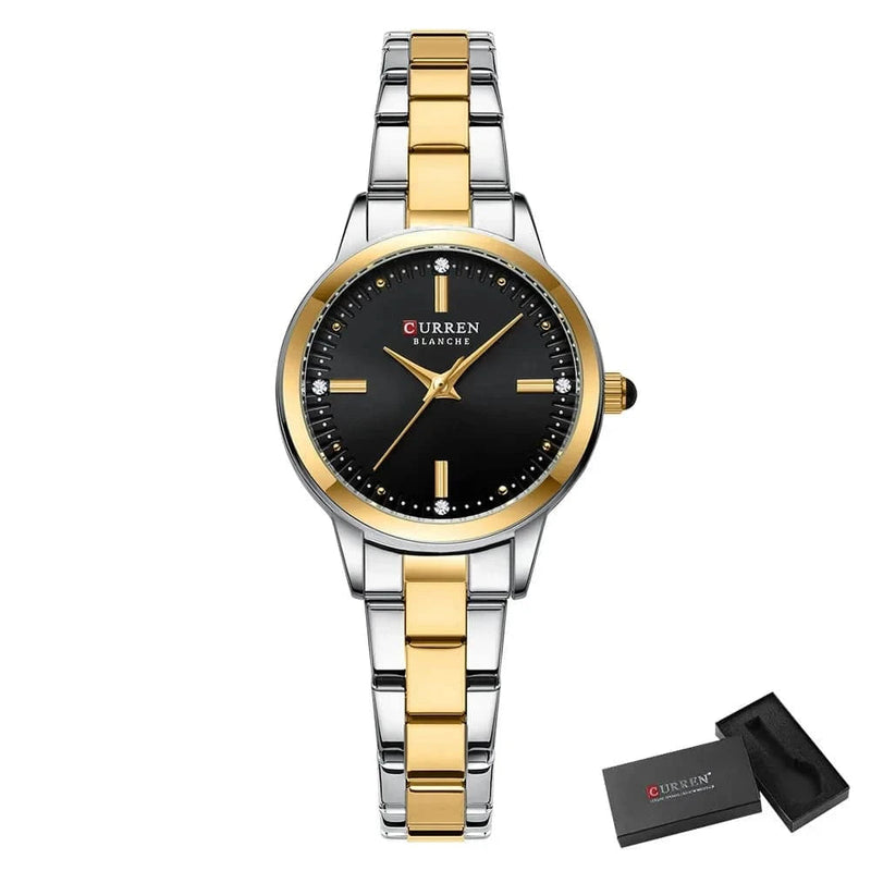 Relógio Feminino Luxo Bicolor Curren Blanche Prata Preto - Zellum