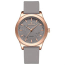 Relógio feminino rosé com pulseira cinza e mostrador floral