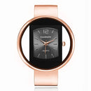 Relógio feminino mostrador retangular preto, pulseira bracelete rosé gold