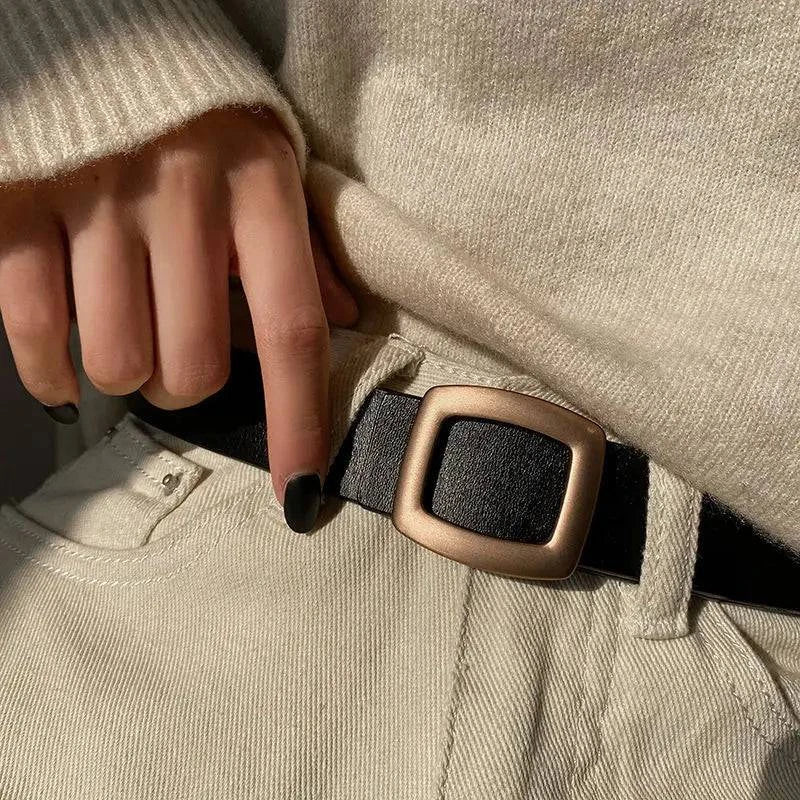 Cinto Feminino de Couro Genuíno Casual - Zellum